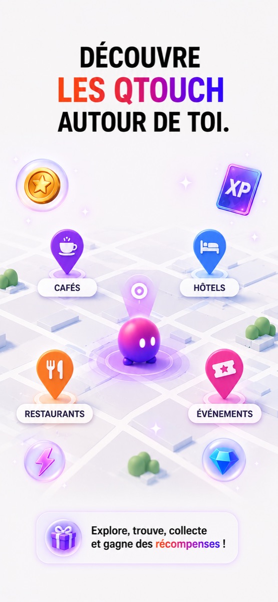 Carte des lieux QTouch autour de toi : cafés, hôtels, restaurants, événements